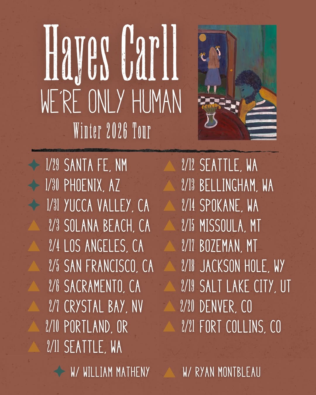Hayes Carll We're Only Human Tour Poster 2026